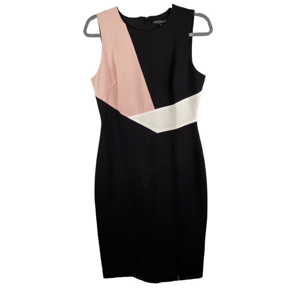 WHITE HOUSE BLACK MARKET COLOR BLOCK SHEATH DRESS | Black / Multi | Size 6